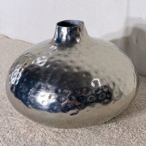 Handmade Dimpled Silver Tone Thin Metal Table Vase Decor Accent